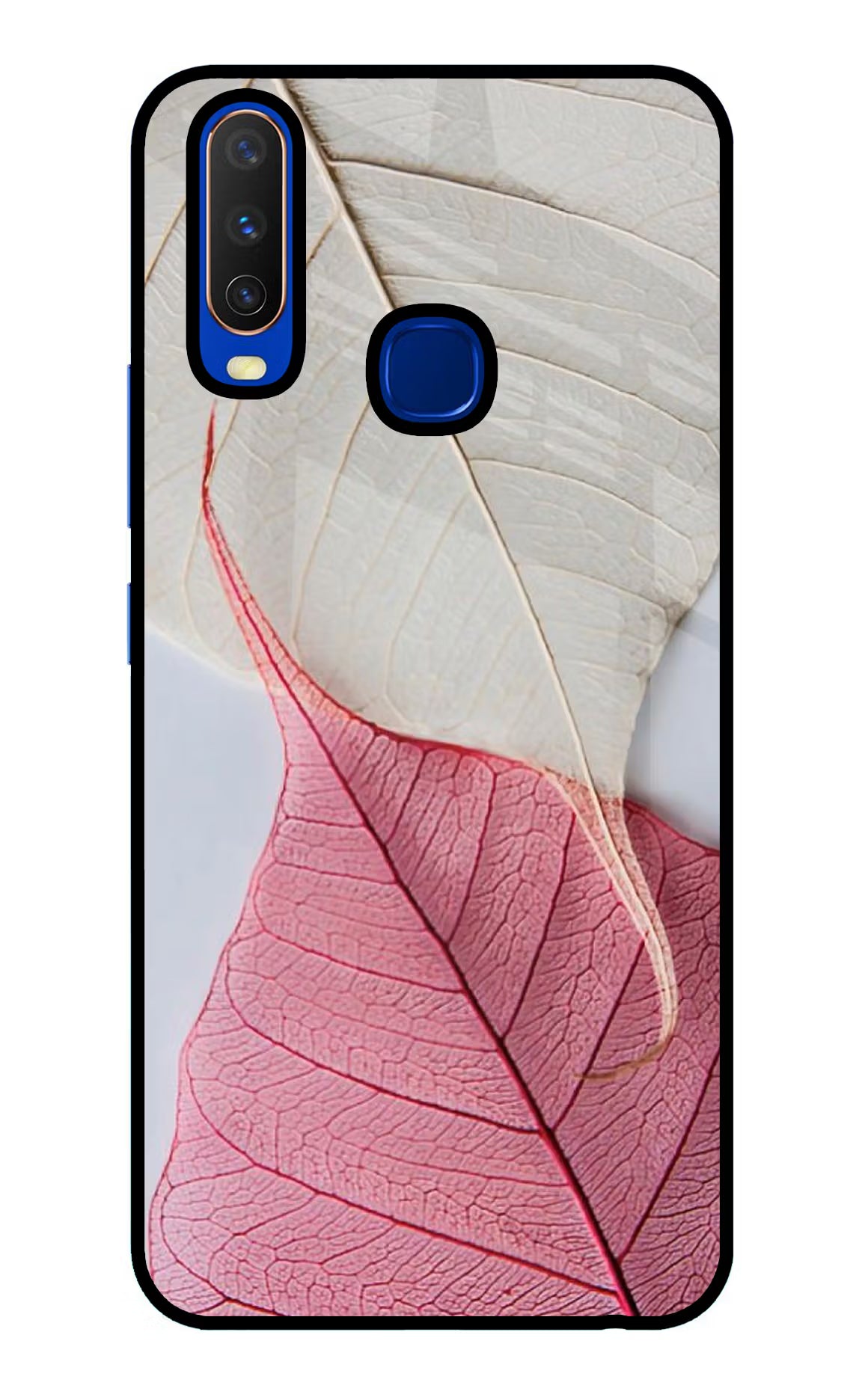 White Pink Leaf Vivo Y15/Y17 Glass Case Back Cover by Casekaro