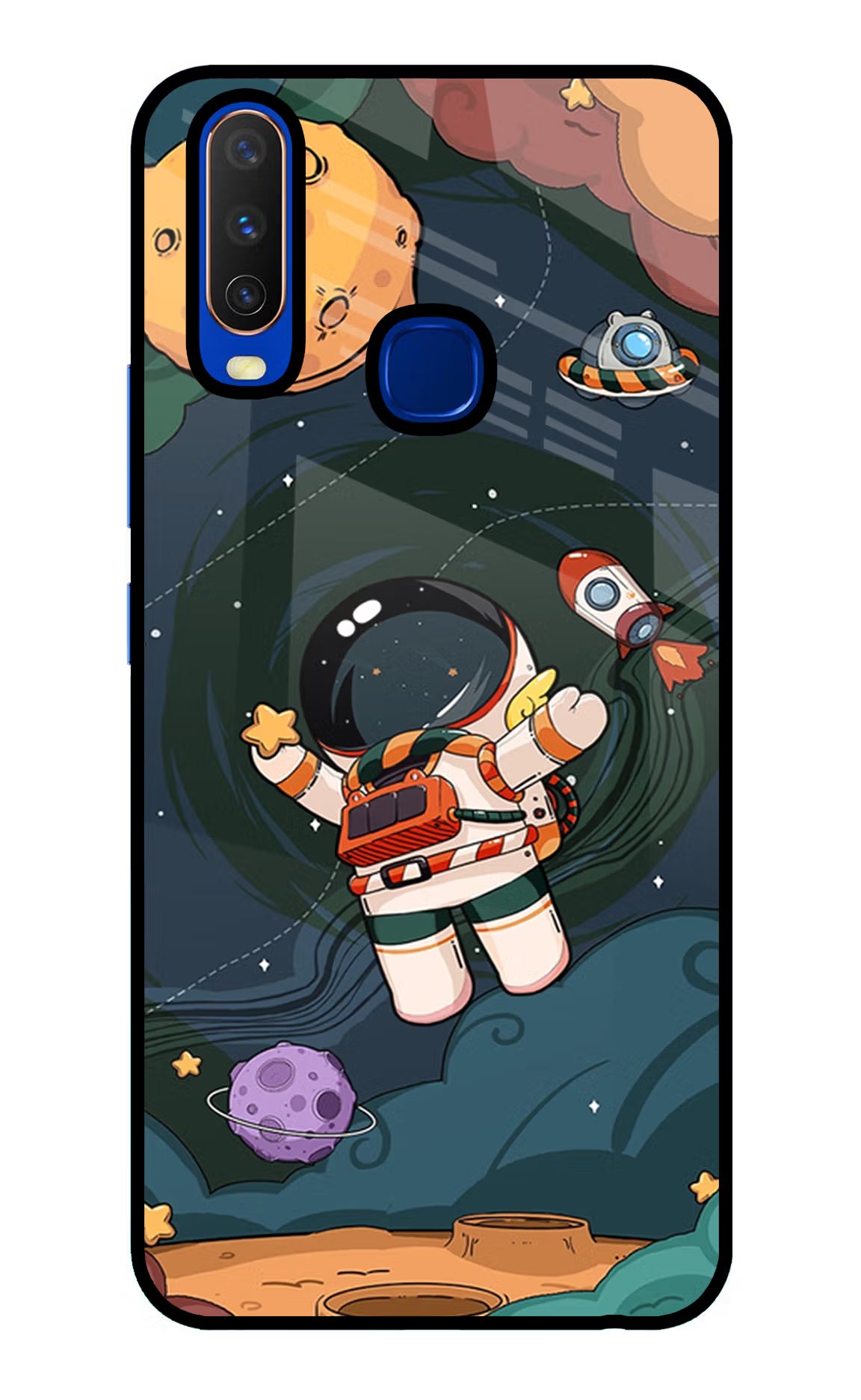 Cartoon Astronaut Vivo Y15/Y17 Glass Case Back Cover by Casekaro