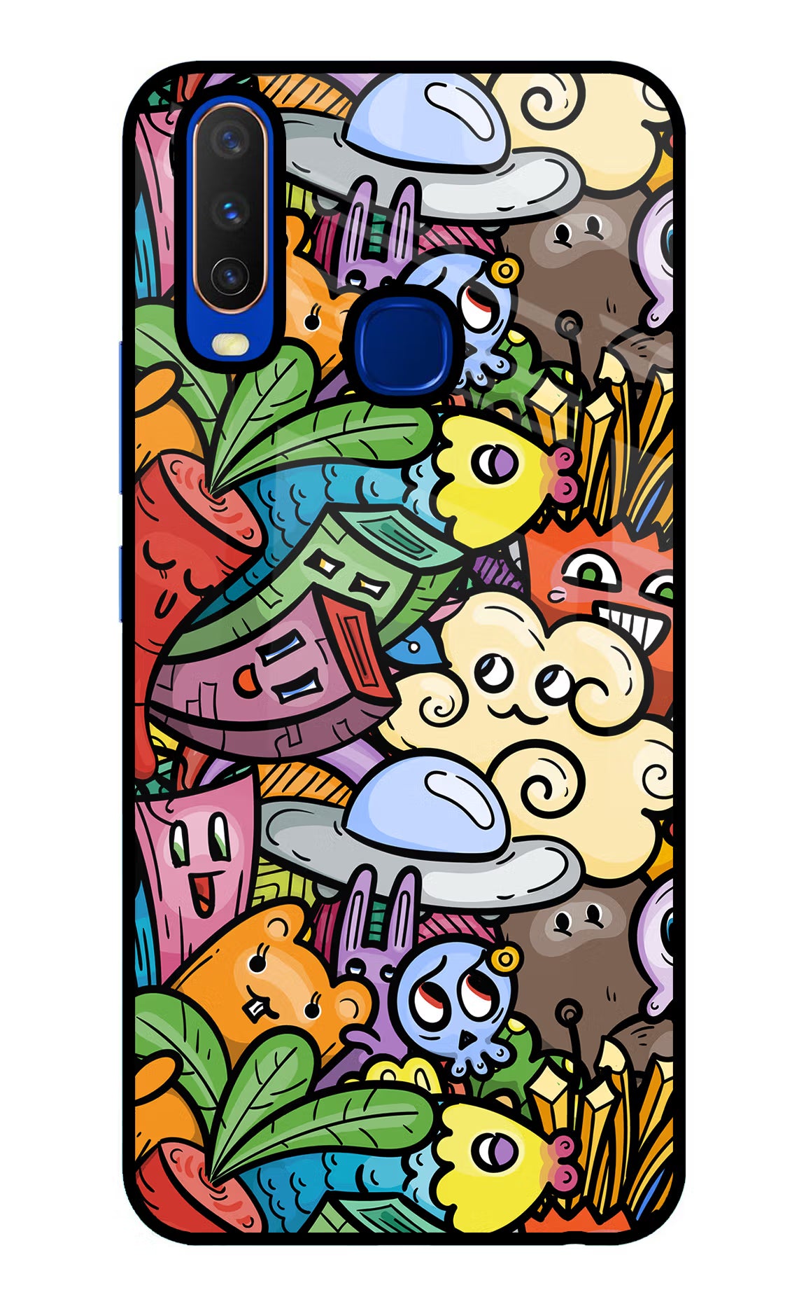 Veggie Doodle Vivo Y15/Y17 Glass Case Back Cover by Casekaro