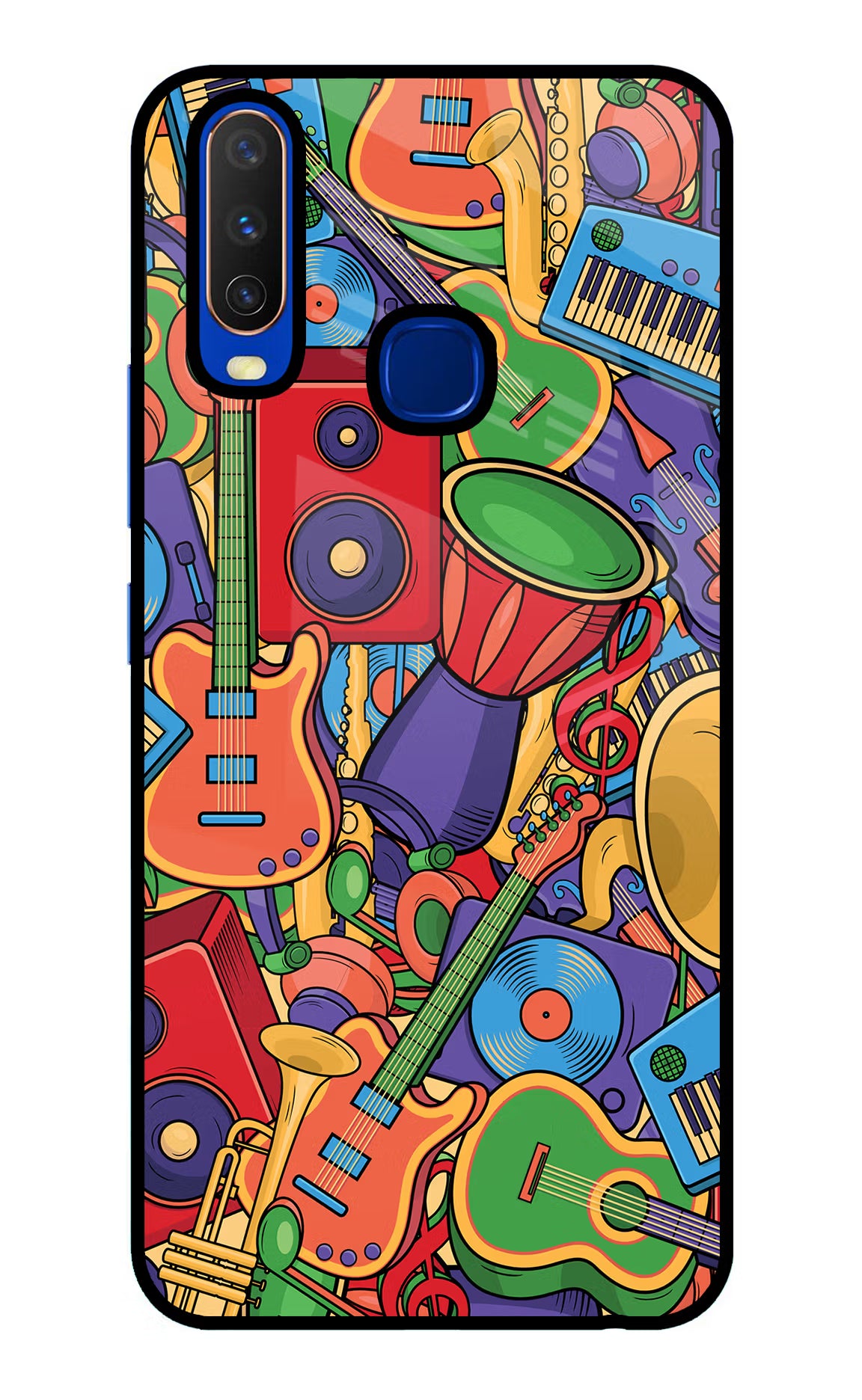 Music Instrument Doodle Vivo Y15/Y17 Glass Case Back Cover by Casekaro