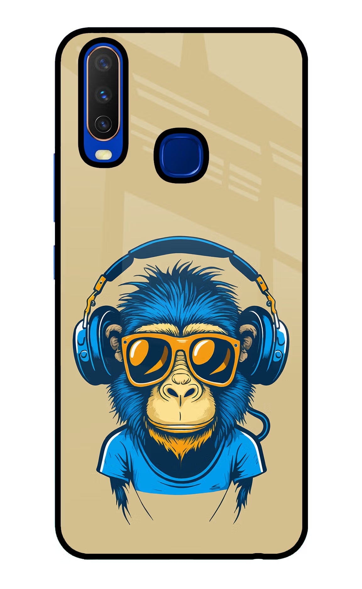 Monkey Headphone Vivo Y15/Y17 Glass Case Back Cover by Casekaro