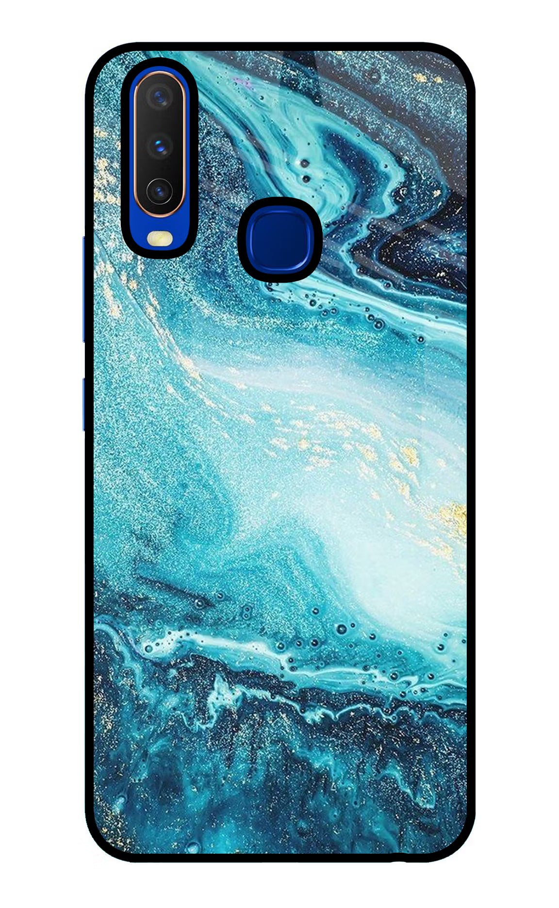 Blue Glitter Marble Vivo Y15/Y17 Glass Case Back Cover by Casekaro