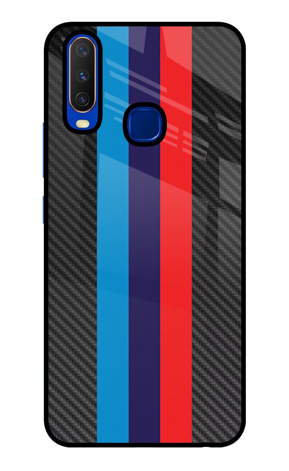 BMW Stripes Pattern Vivo Y15/Y17 Glass Case Back Cover by Casekaro