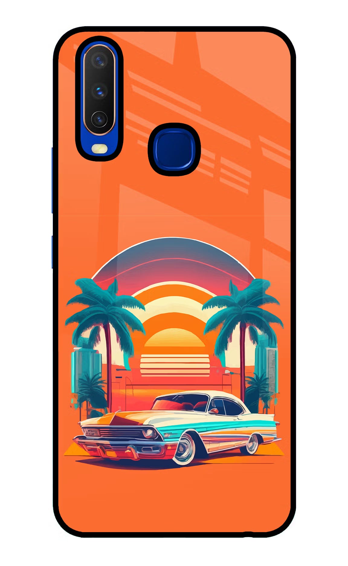 Palm Drive 80s Vivo Y15/Y17 Glass Case Back Cover by Casekaro