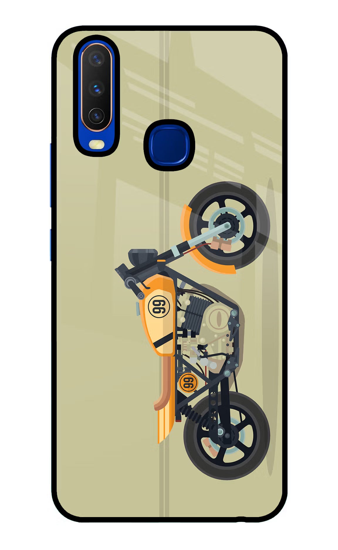 Vertical Speedster Vivo Y15/Y17 Glass Case Back Cover by Casekaro