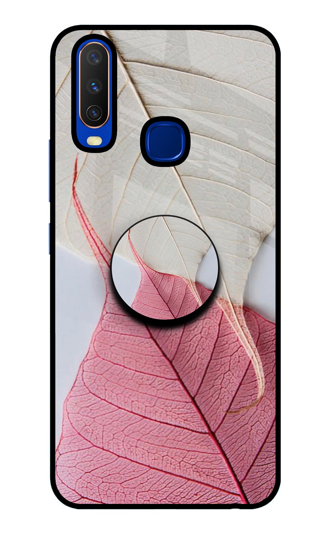 White Pink Leaf Vivo Y15/Y17 Glass Case