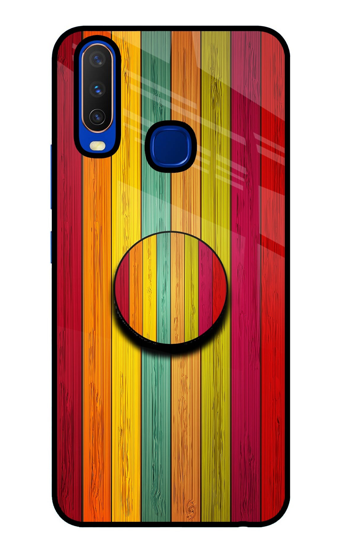 Multicolor Wooden Vivo Y15/Y17 Glass Case