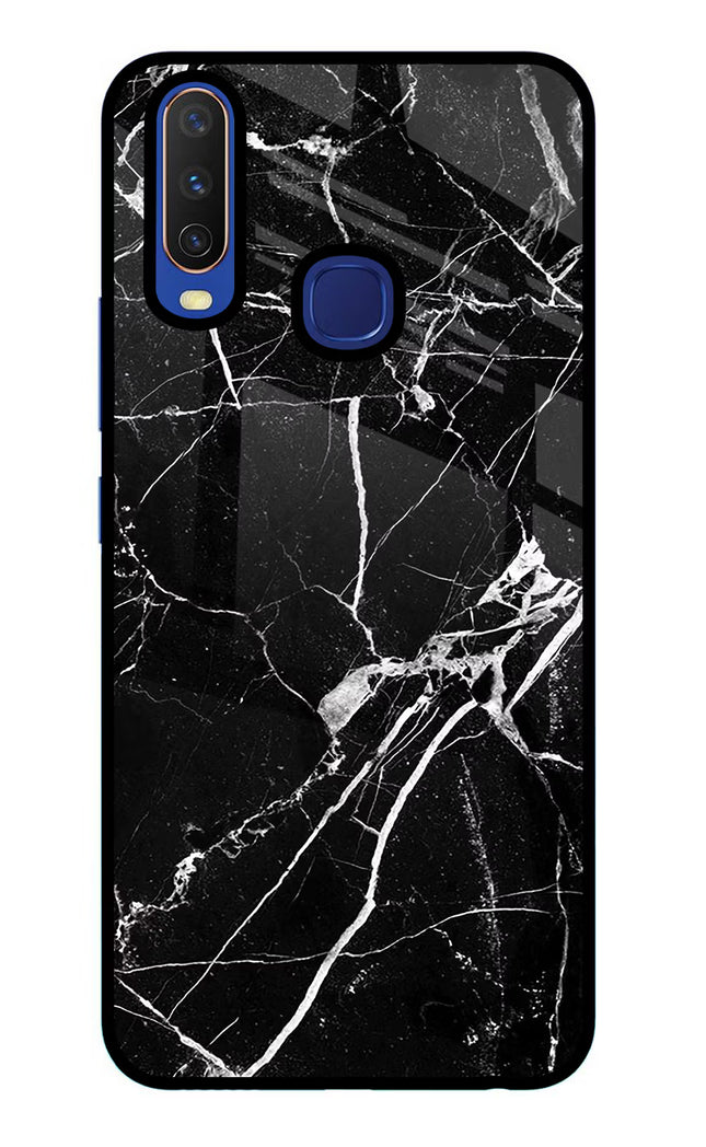 Black Marble Pattern Vivo Y11/Y12/U10 Glass Case Back Cover by Casekaro