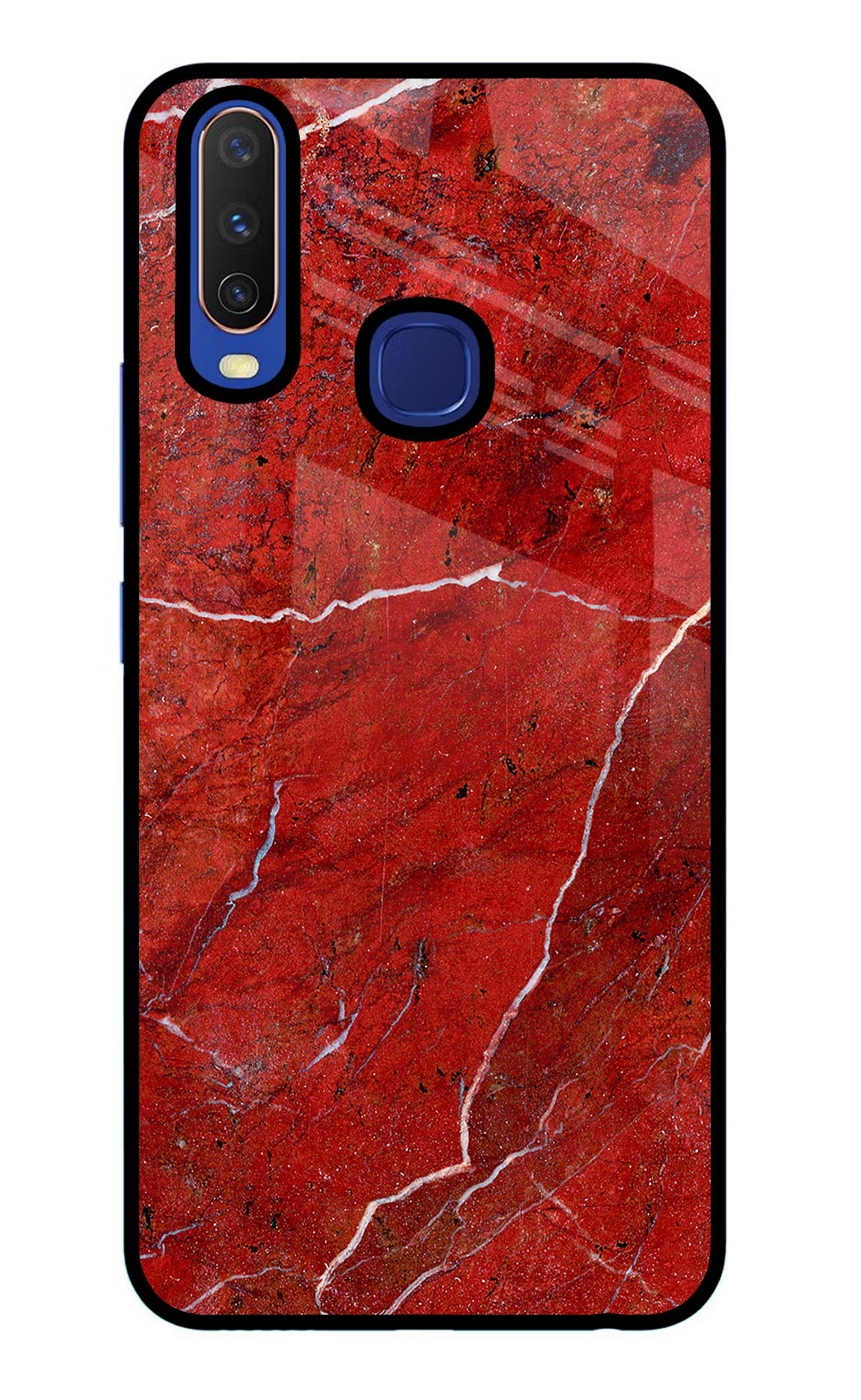Red Marble Design Vivo Y11/Y12/U10 Glass Case Back Cover by Casekaro
