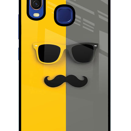 Sunglasses with Mustache Vivo Y11/Y12/U10 Glass Case Back Cover by Casekaro