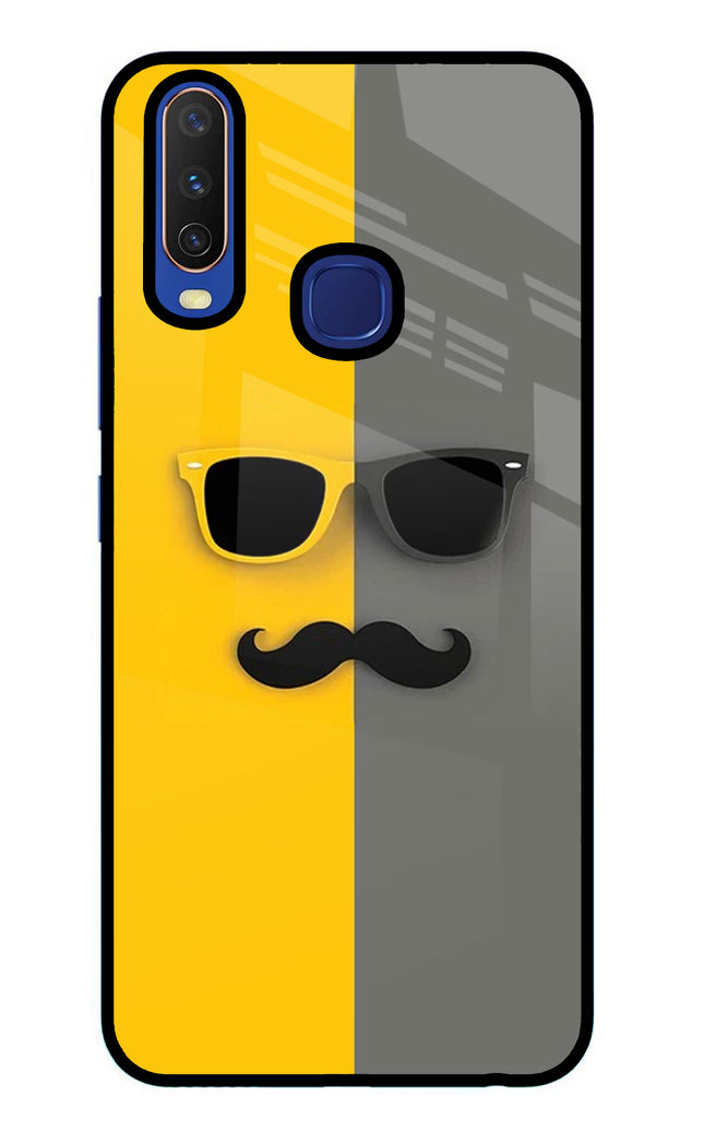 Sunglasses with Mustache Vivo Y11/Y12/U10 Glass Case Back Cover by Casekaro