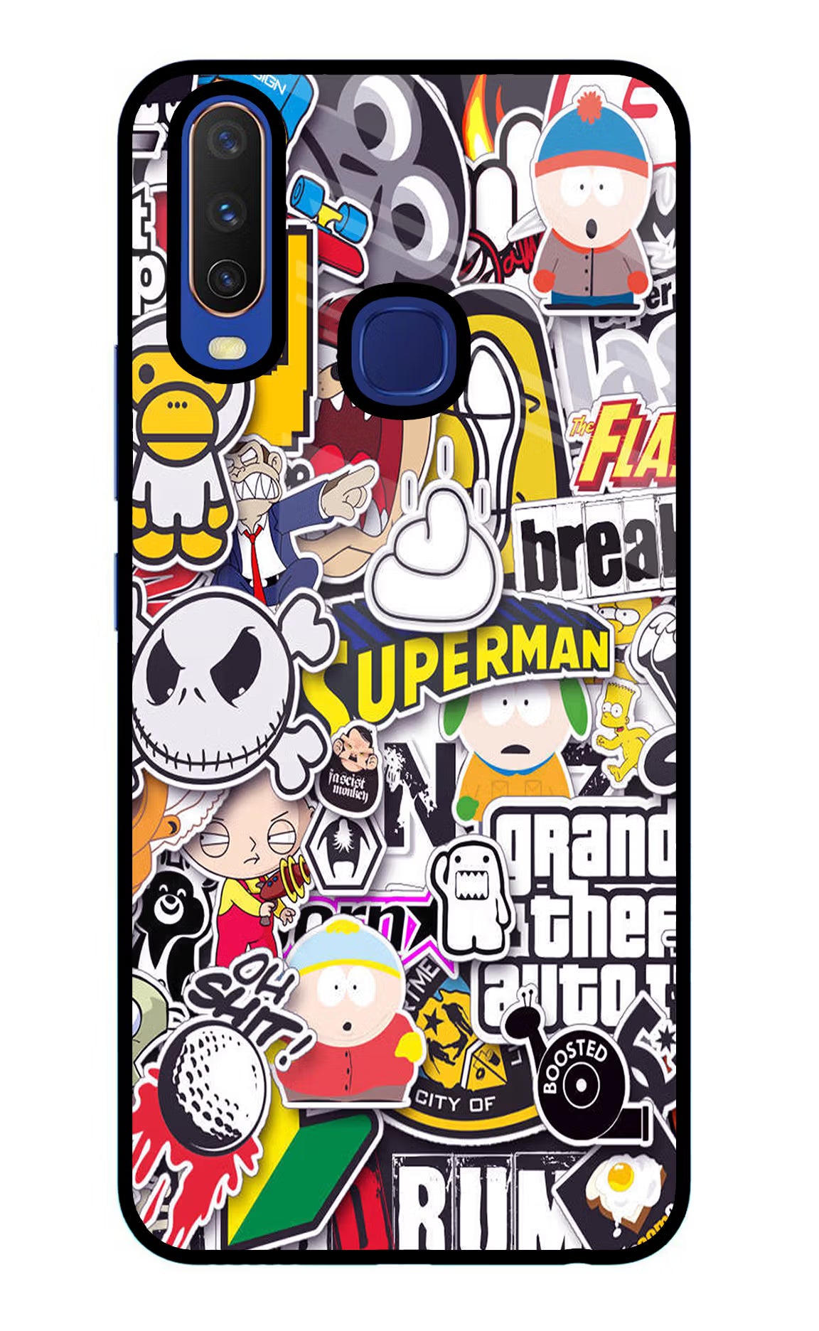 Sticker Bomb Vivo Y11/Y12/U10 Glass Case Back Cover by Casekaro