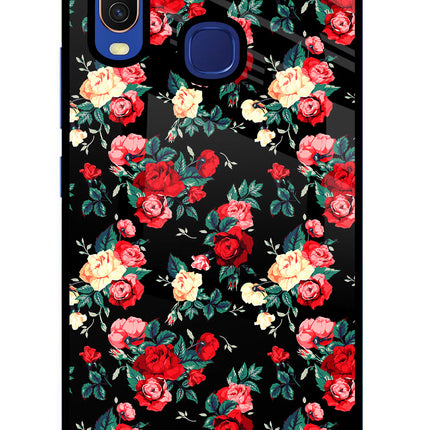 Rose Pattern Vivo Y11/Y12/U10 Glass Case Back Cover by Casekaro