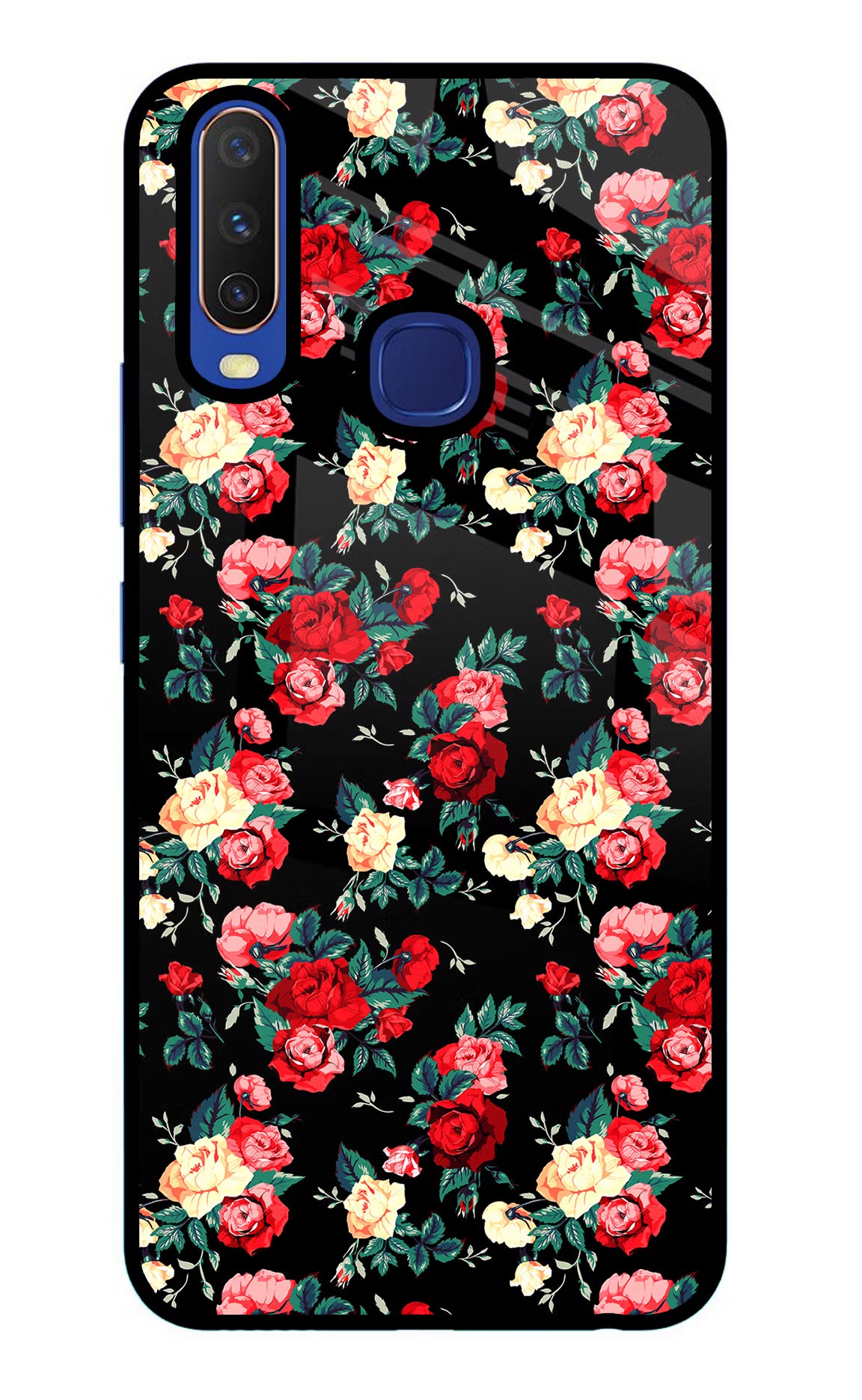 Rose Pattern Vivo Y11/Y12/U10 Glass Case Back Cover by Casekaro