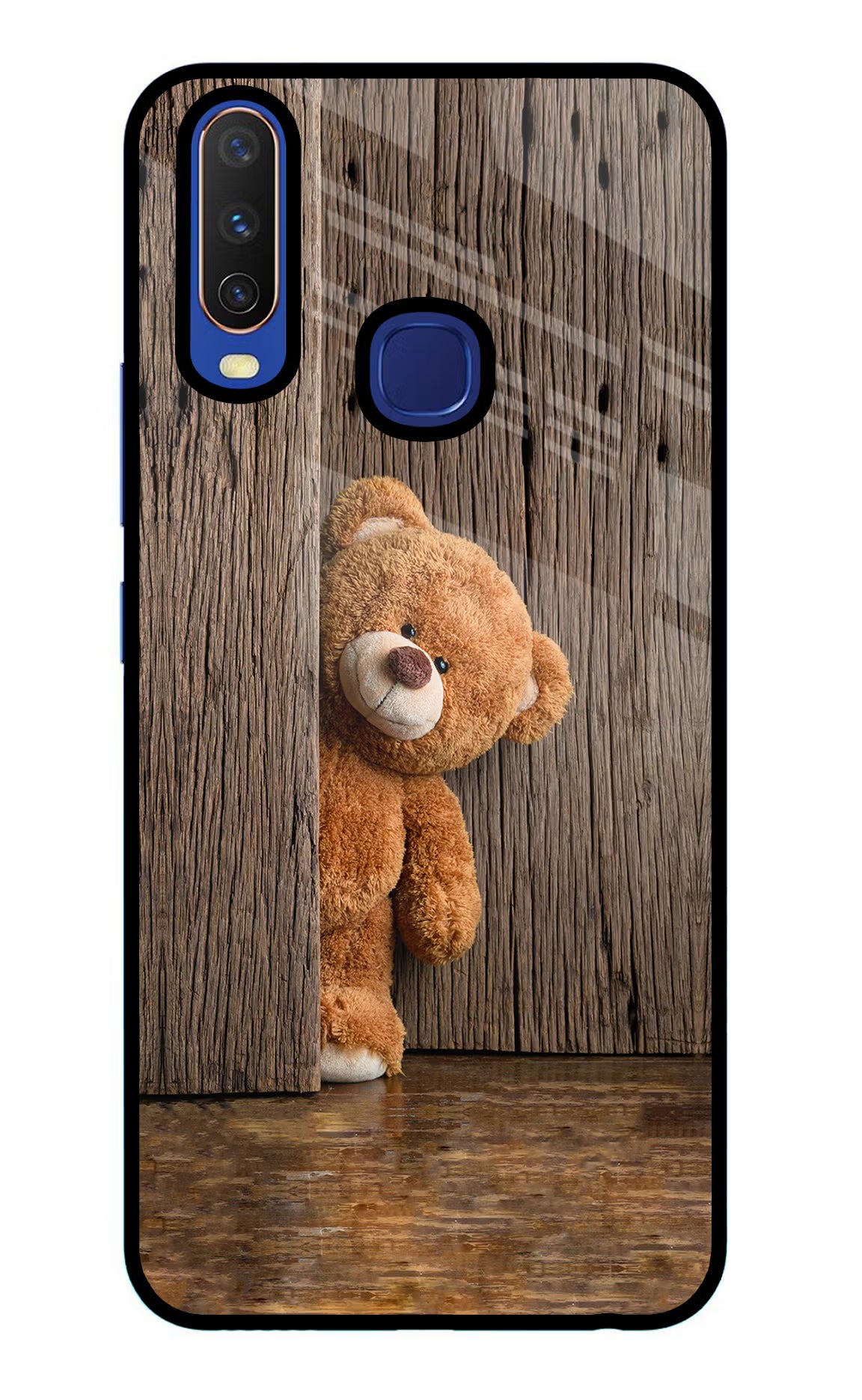 Teddy Wooden Vivo Y11/Y12/U10 Glass Case Back Cover by Casekaro