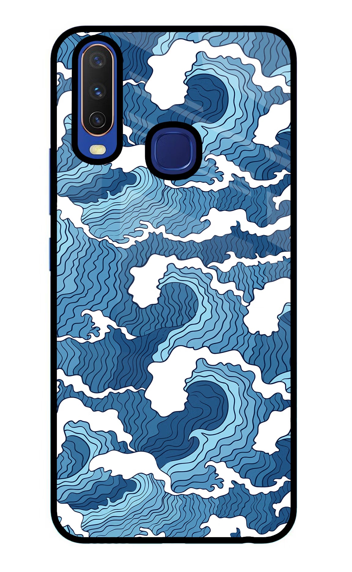 Blue Waves Vivo Y11/Y12/U10 Glass Case Back Cover by Casekaro