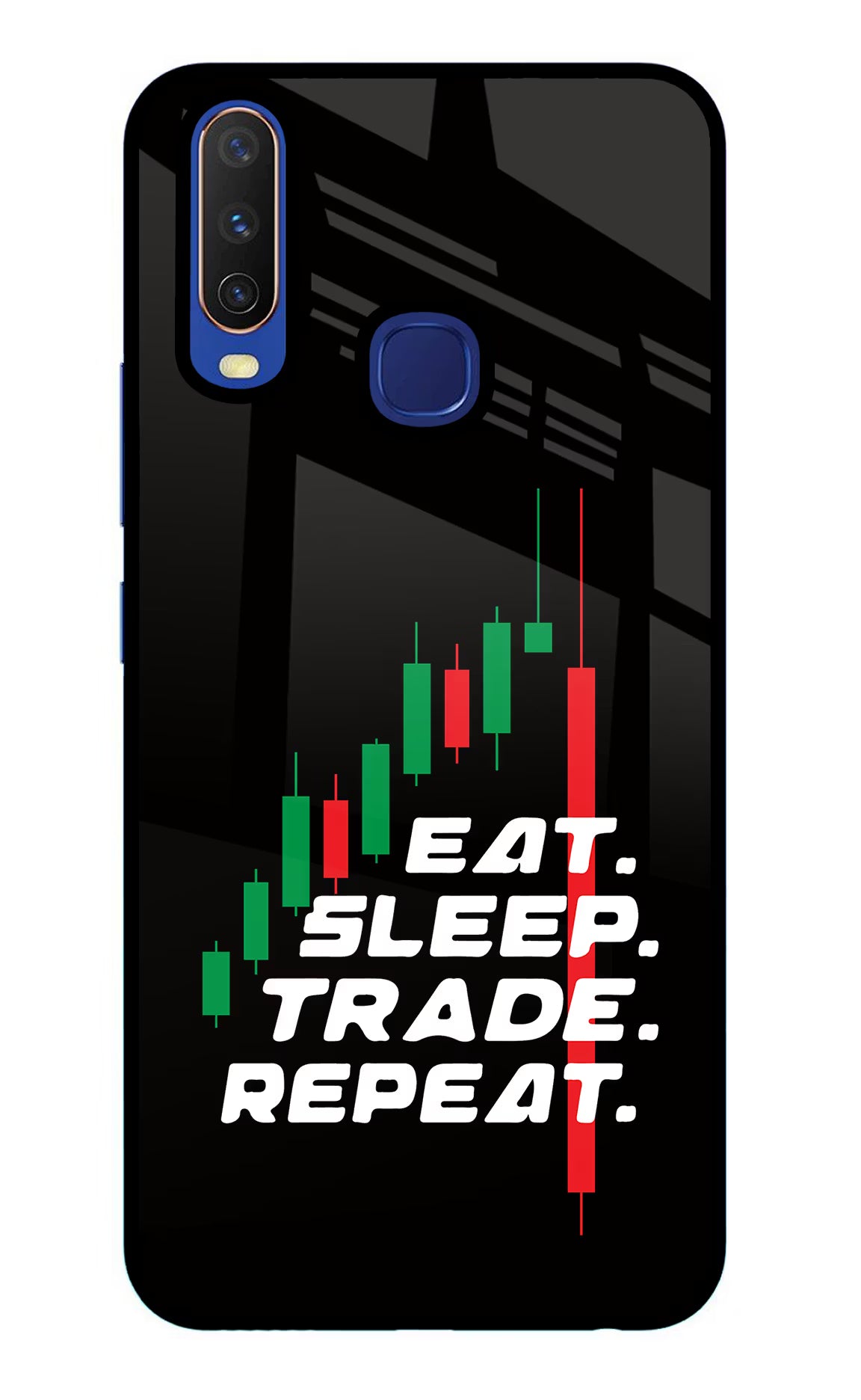 Eat Sleep Trade Repeat Vivo Y11/Y12/U10 Glass Case Back Cover by Casekaro