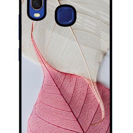 White Pink Leaf Vivo Y11/Y12/U10 Glass Case Back Cover by Casekaro