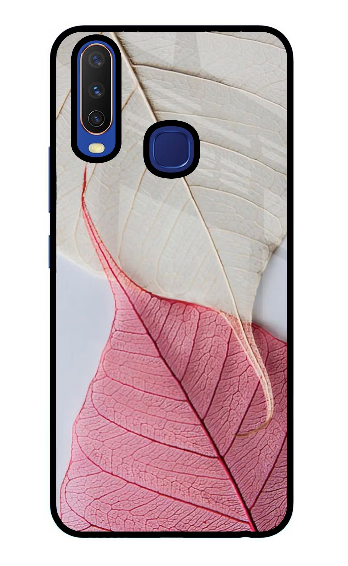 White Pink Leaf Vivo Y11/Y12/U10 Glass Case Back Cover by Casekaro