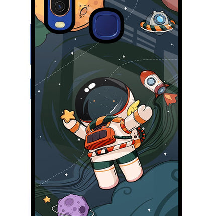 Cartoon Astronaut Vivo Y11/Y12/U10 Glass Case Back Cover by Casekaro