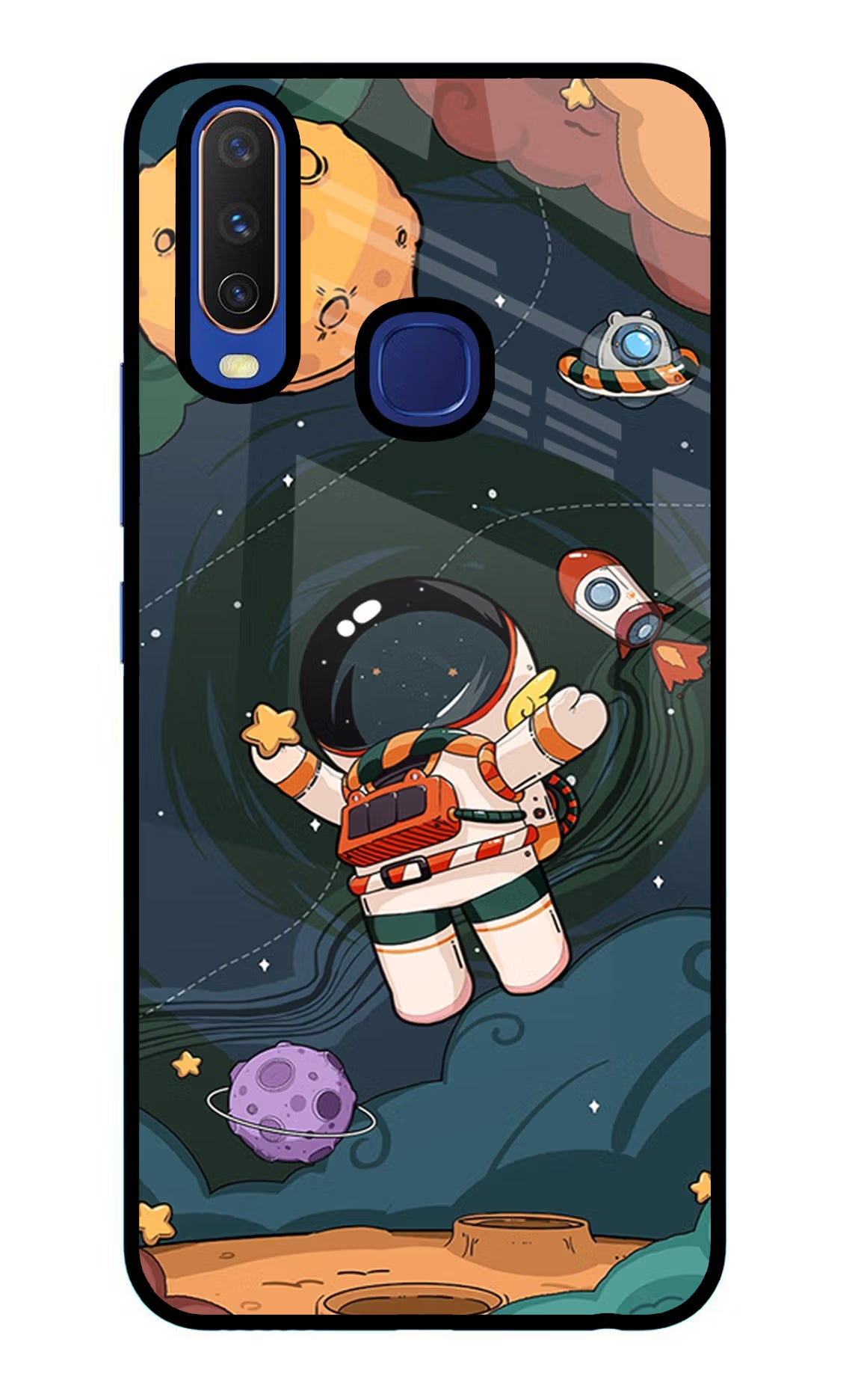 Cartoon Astronaut Vivo Y11/Y12/U10 Glass Case Back Cover by Casekaro