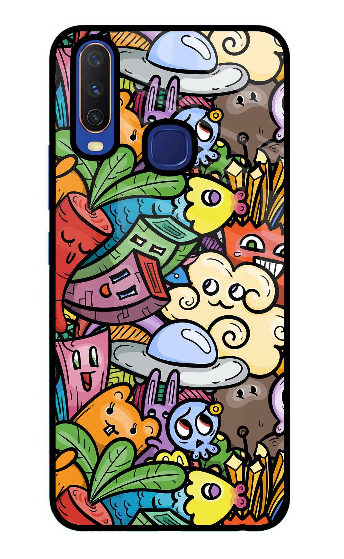 Veggie Doodle Vivo Y11/Y12/U10 Glass Case Back Cover by Casekaro