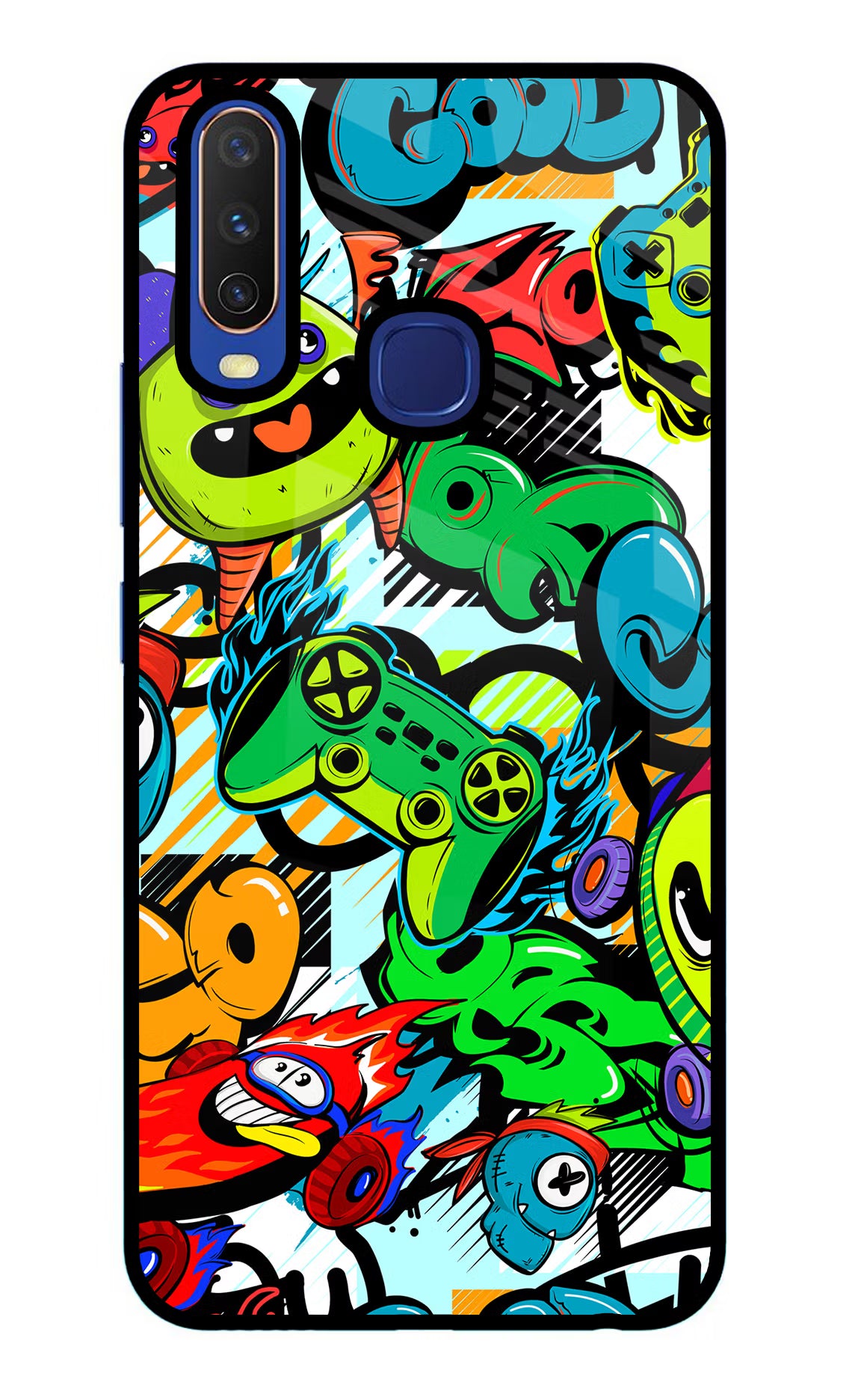 Game Doodle Vivo Y11/Y12/U10 Glass Case Back Cover by Casekaro