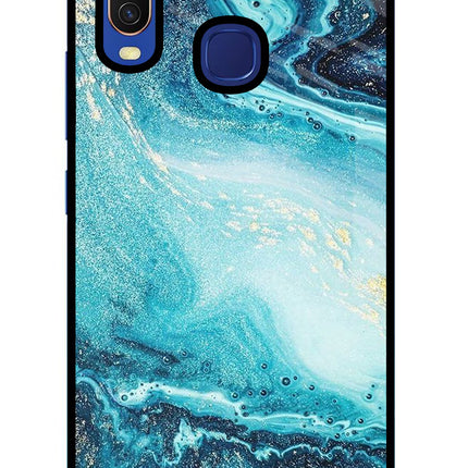 Blue Glitter Marble Vivo Y11/Y12/U10 Glass Case Back Cover by Casekaro