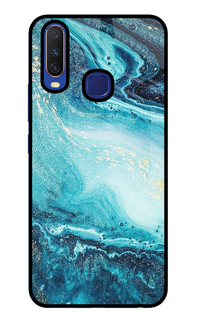 Blue Glitter Marble Vivo Y11/Y12/U10 Glass Case Back Cover by Casekaro