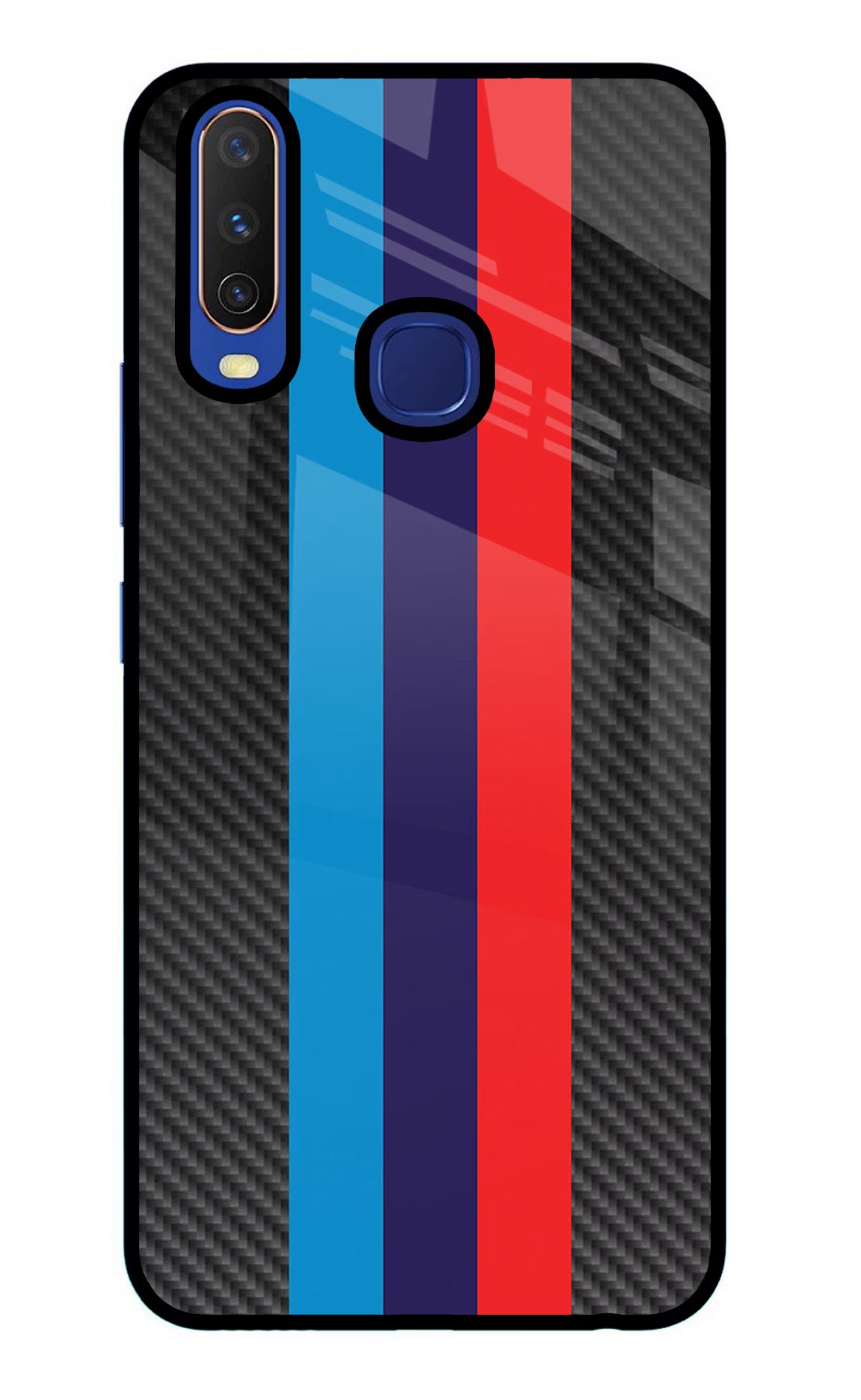 BMW Stripes Pattern Vivo Y11/Y12/U10 Glass Case Back Cover by Casekaro