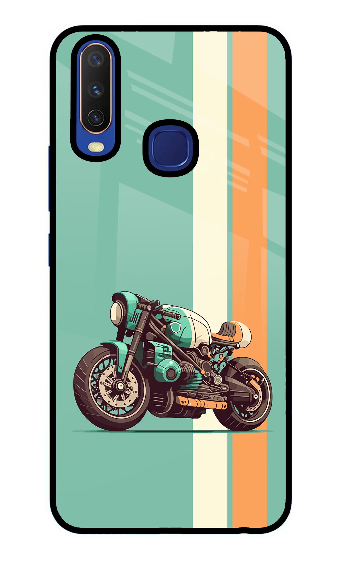 Striped Moto Drift Vivo Y11/Y12/U10 Glass Case