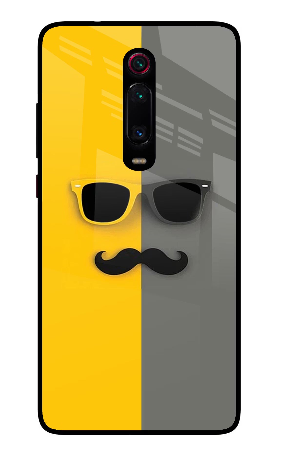 Sunglasses with Mustache Redmi K20/K20 Pro Glass Case Back Cover by Casekaro