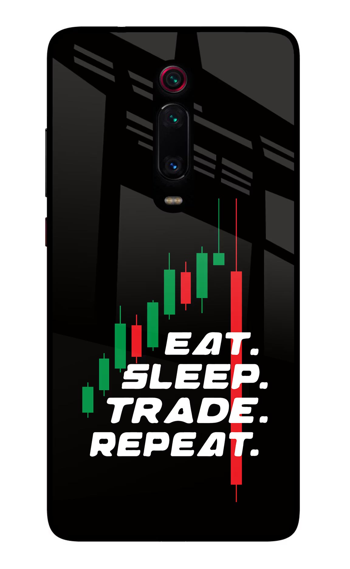 Eat Sleep Trade Repeat Redmi K20/K20 Pro Glass Case Back Cover by Casekaro