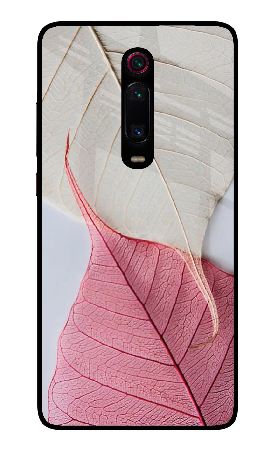 White Pink Leaf Redmi K20/K20 Pro Glass Case Back Cover by Casekaro