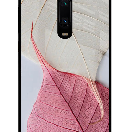 White Pink Leaf Redmi K20 Pro Glass Case Back Cover by Casekaro