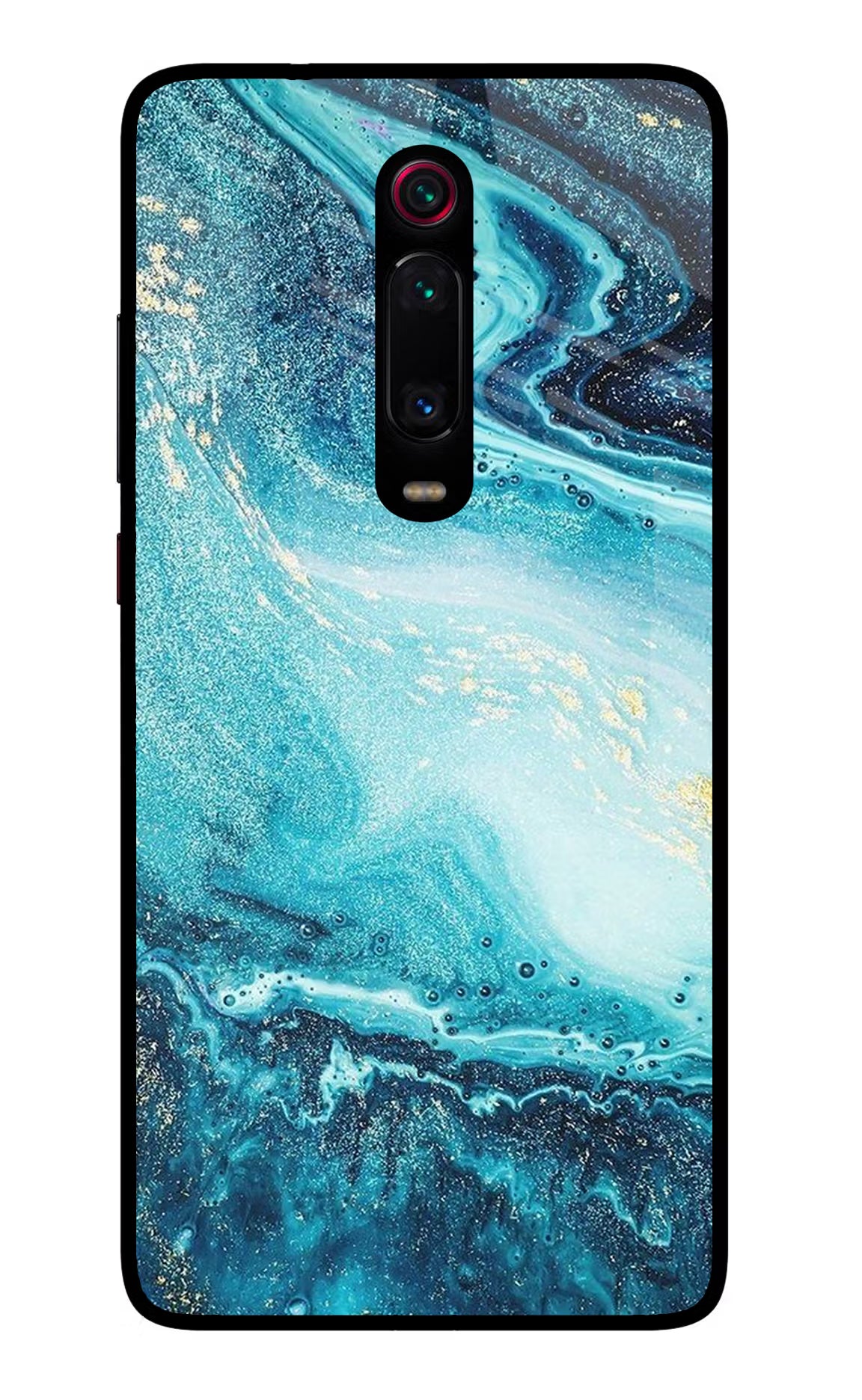 Blue Glitter Marble Redmi K20 Pro Glass Case Back Cover by Casekaro