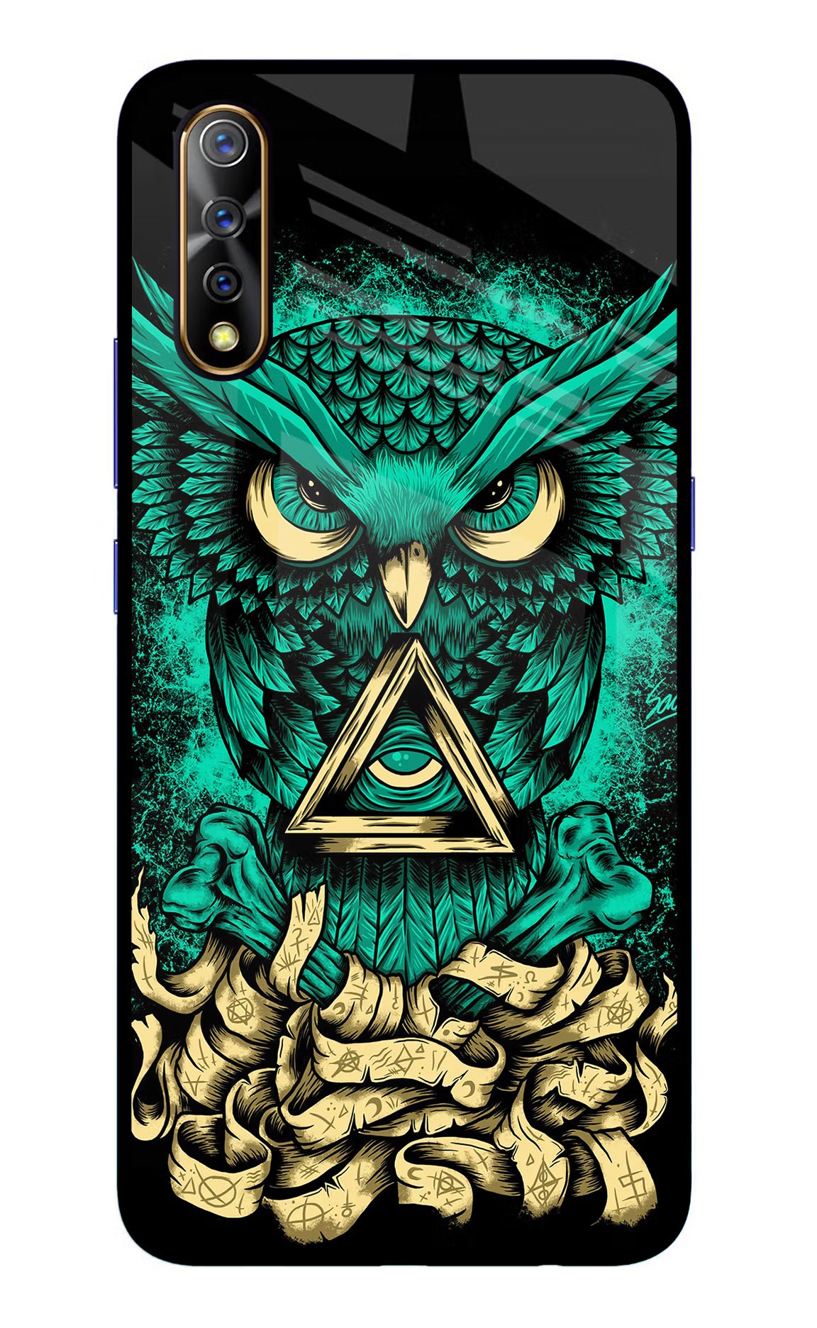 Green Owl Vivo S1/Z1x Glass Case Back Cover by Casekaro