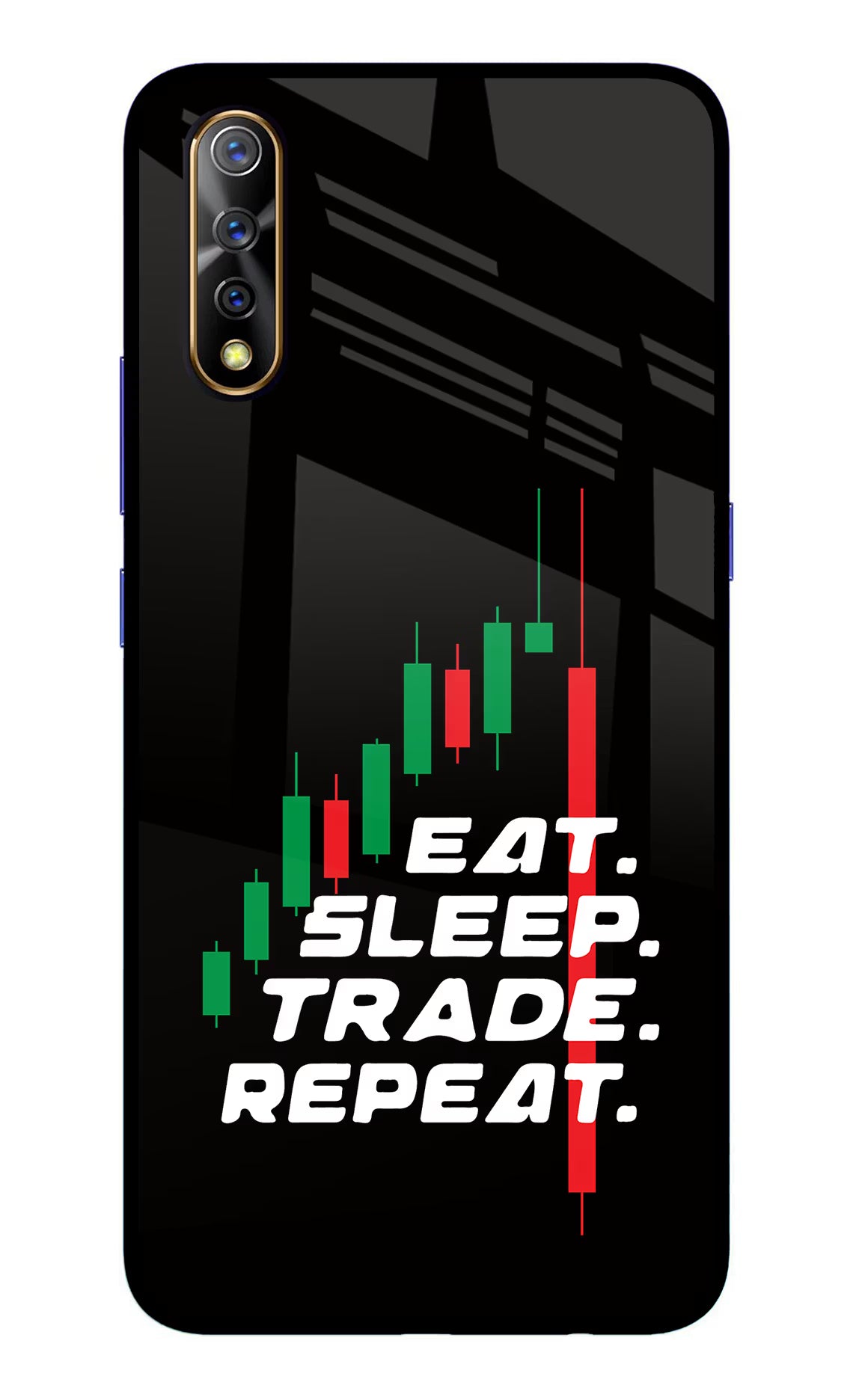 Eat Sleep Trade Repeat Vivo S1/Z1x Glass Case Back Cover by Casekaro