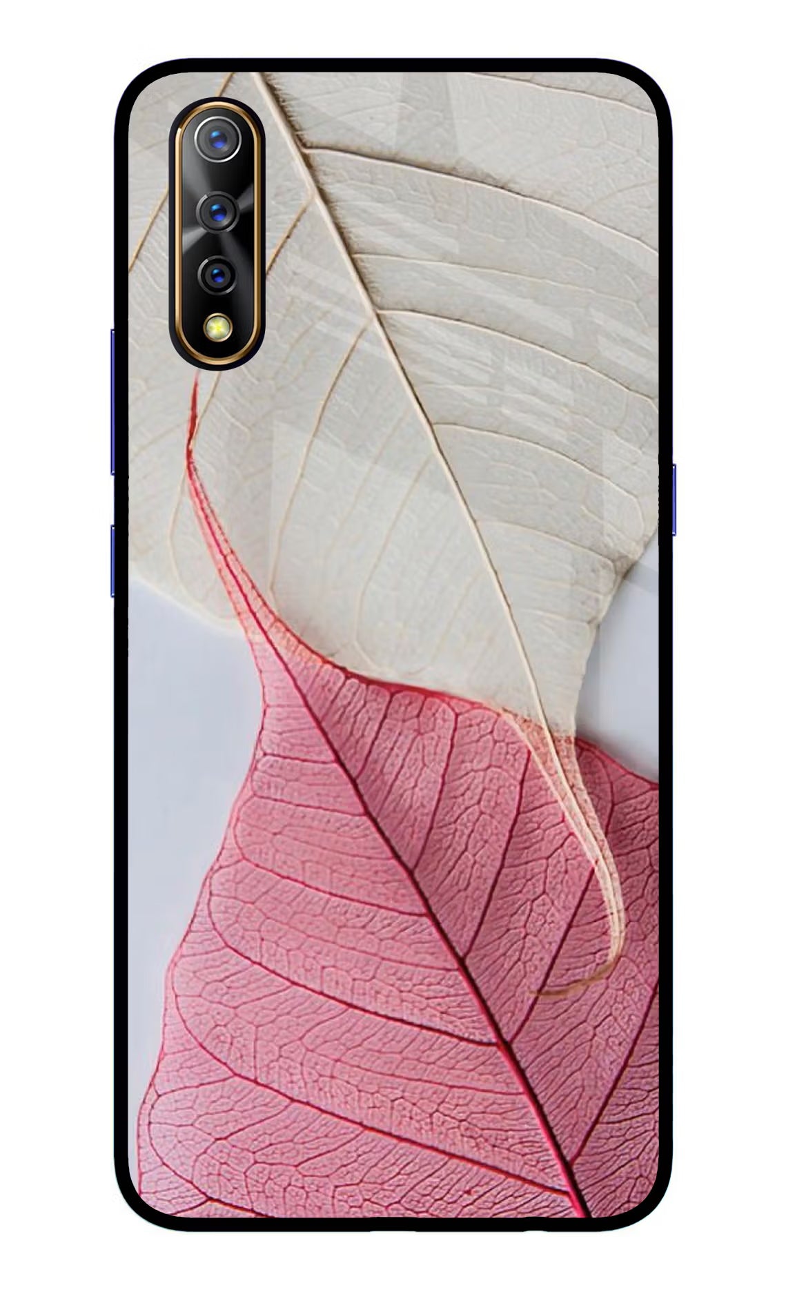 White Pink Leaf Vivo S1/Z1x Glass Case Back Cover by Casekaro