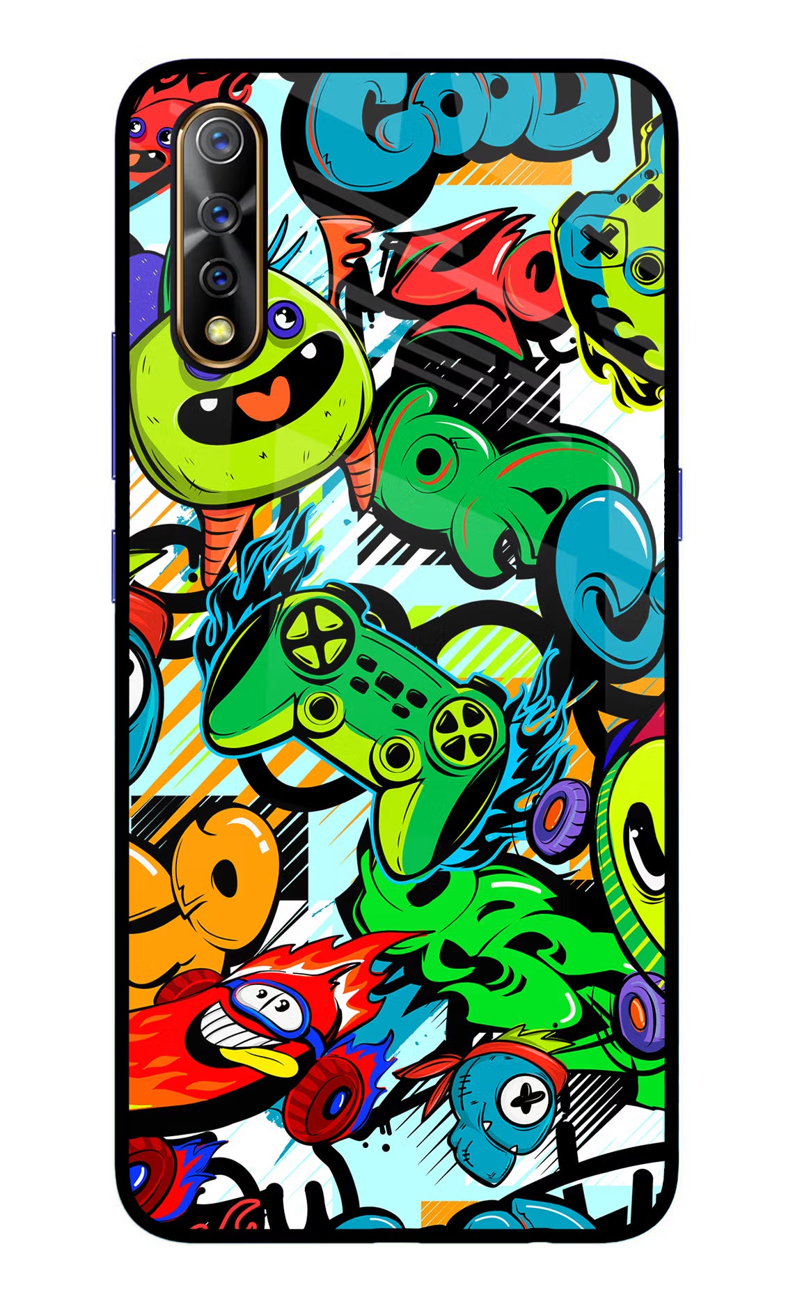 Game Doodle Vivo S1/Z1x Glass Case Back Cover by Casekaro
