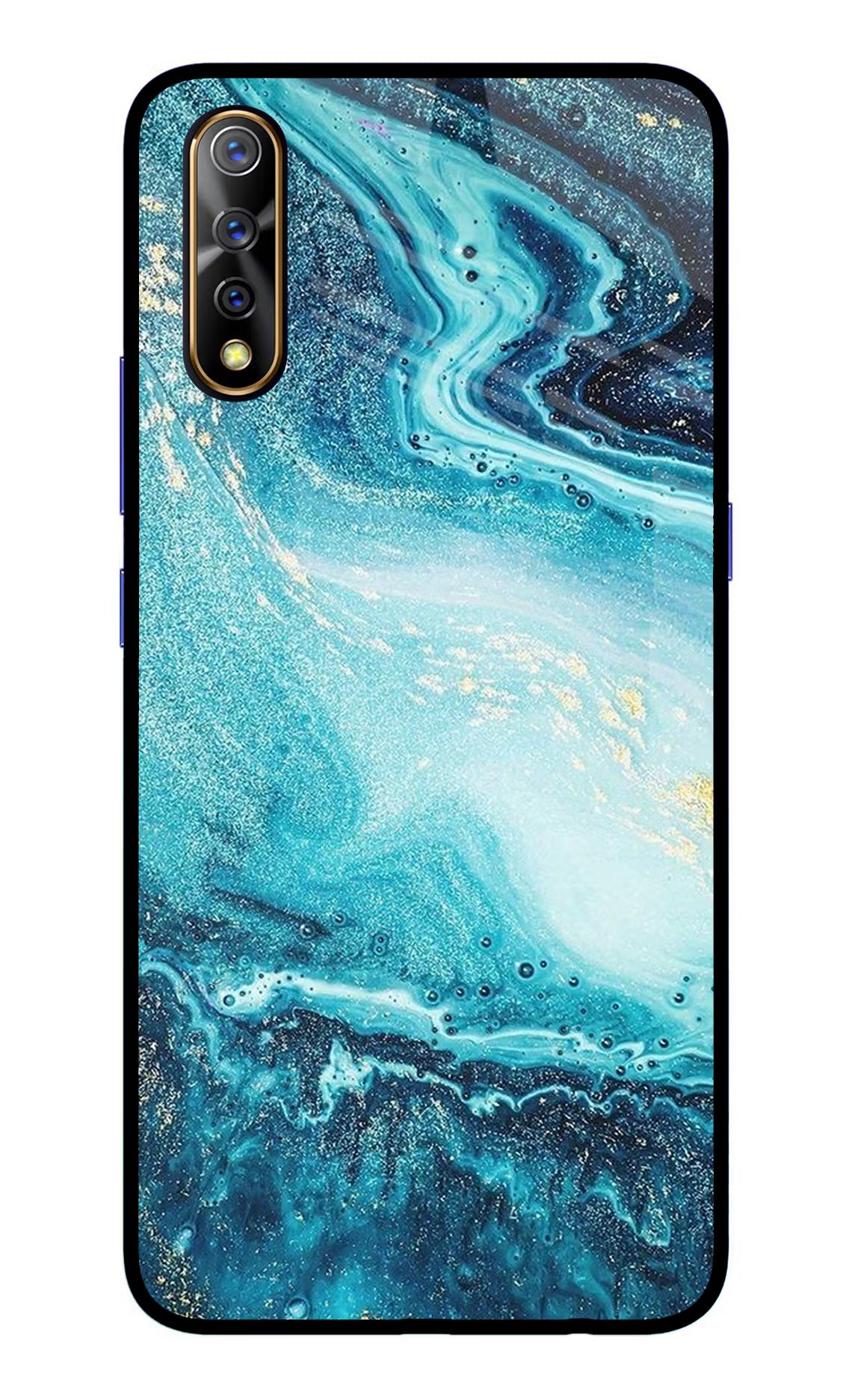 Blue Glitter Marble Vivo S1/Z1x Glass Case Back Cover by Casekaro