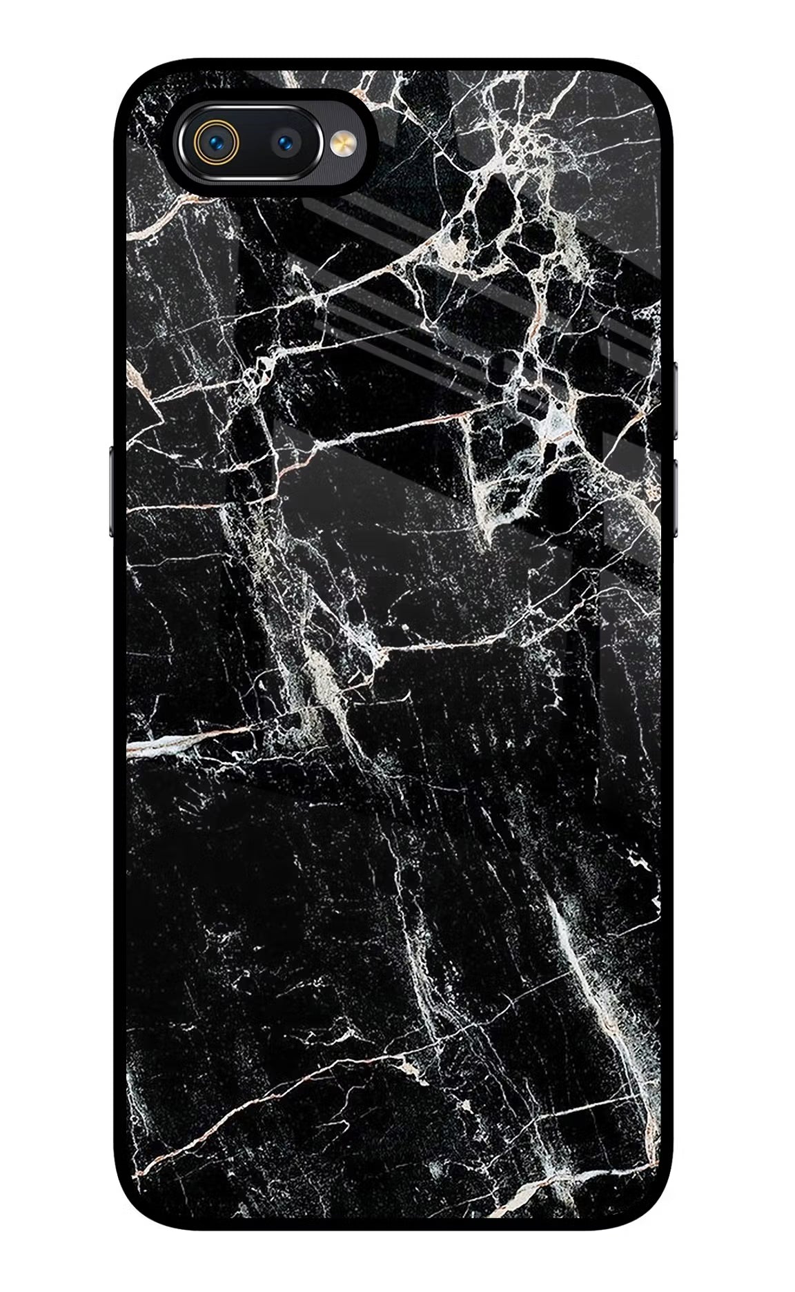 Black Marble Texture Realme C2 Glass Case Back Cover by Casekaro
