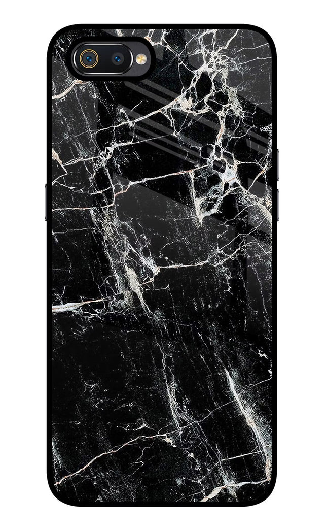 Black Marble Texture Realme C2 Glass Case Back Cover by Casekaro