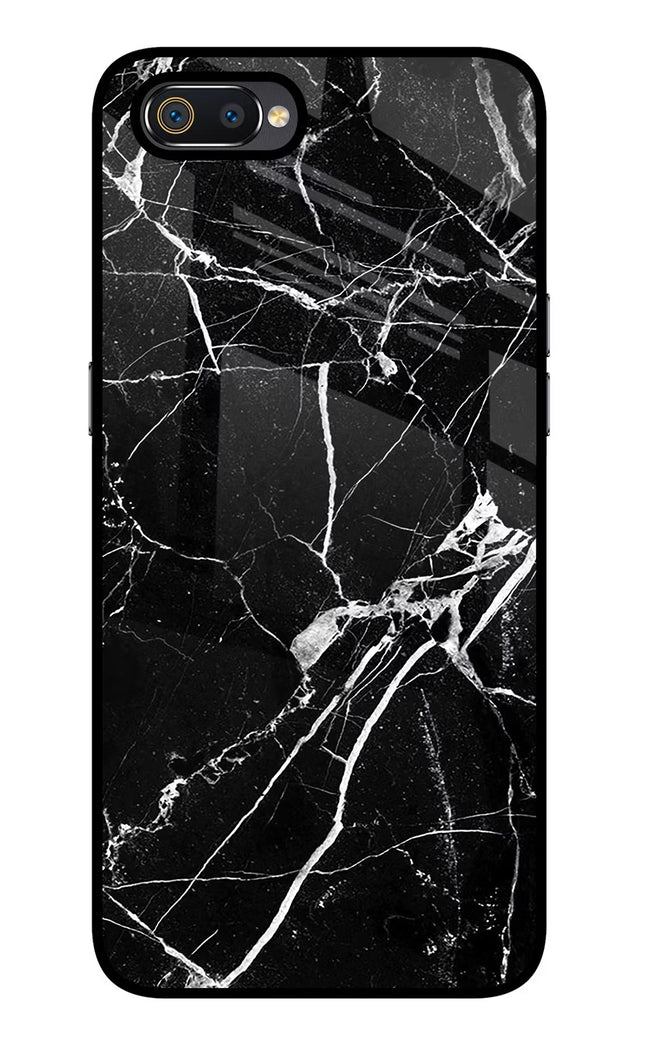 Black Marble Pattern Realme C2 Glass Case Back Cover by Casekaro