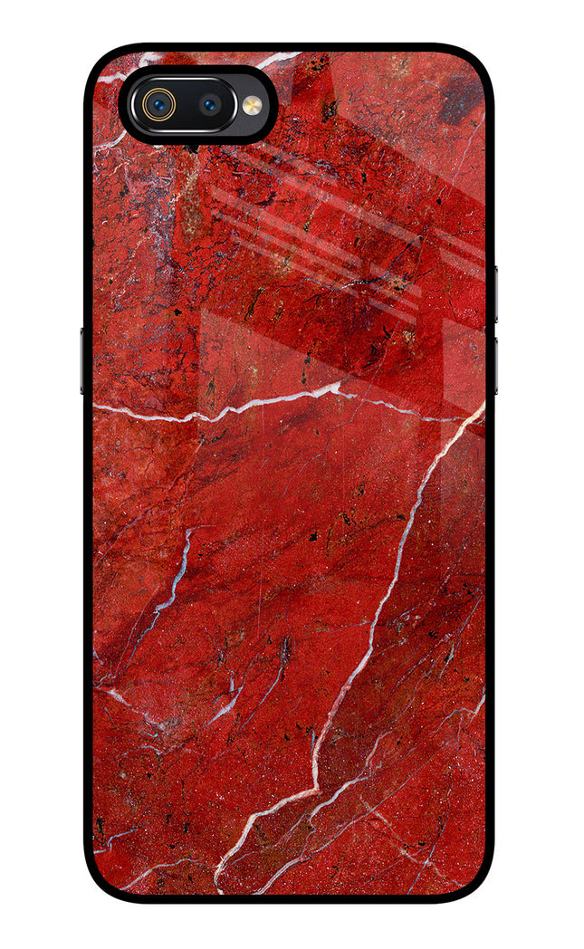Red Marble Design Realme C2 Glass Case Back Cover by Casekaro