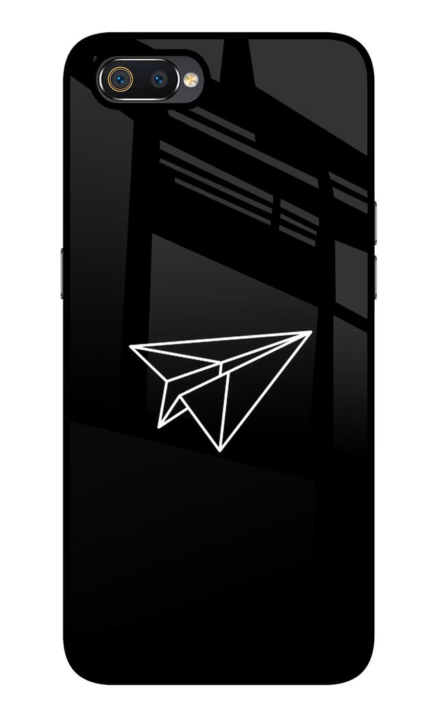 Paper Plane White Realme C2 Glass Case Back Cover by Casekaro