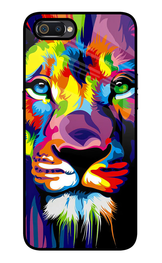 Lion Realme C2 Glass Case Back Cover by Casekaro