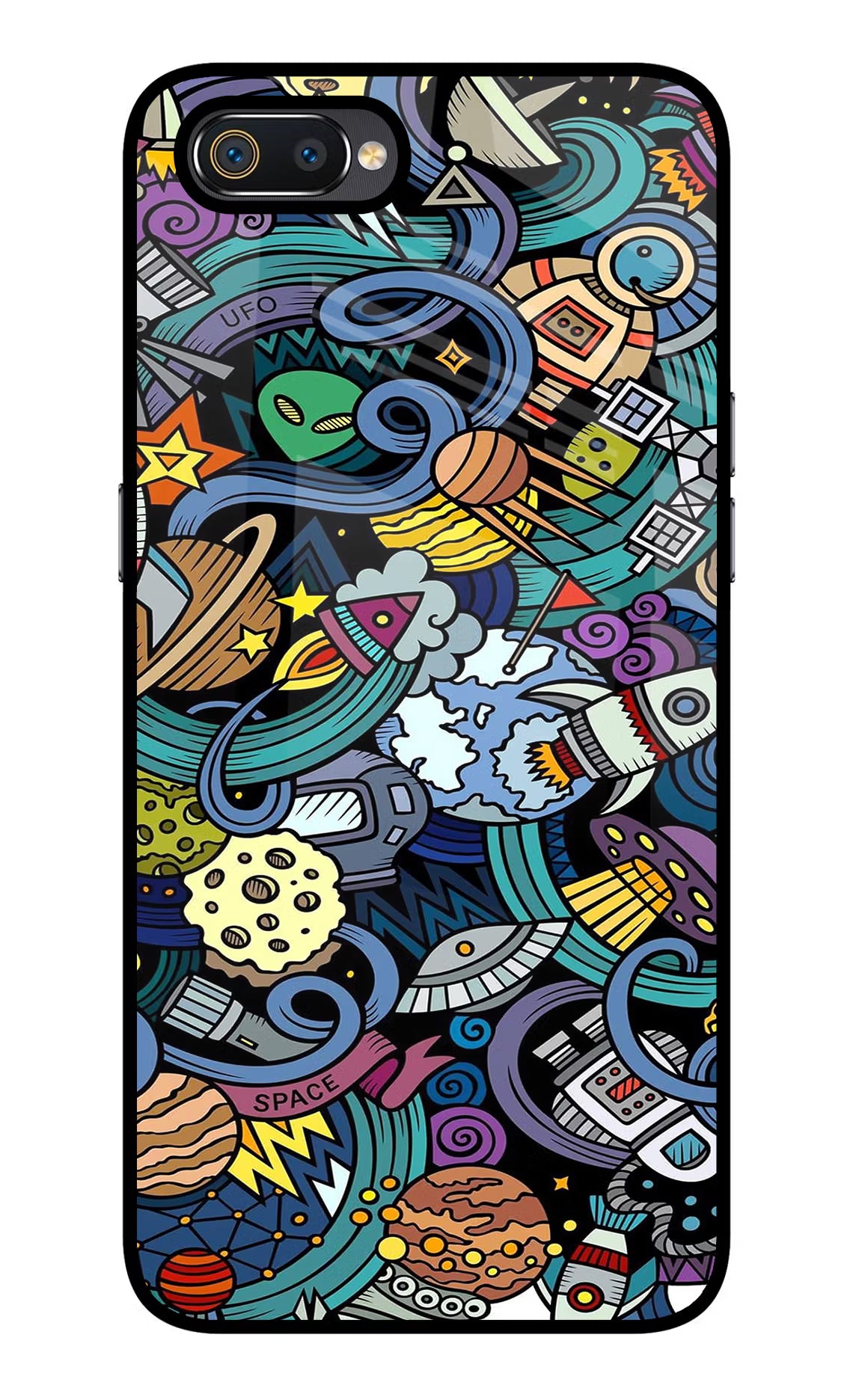 Space Abstract Realme C2 Glass Case Back Cover by Casekaro