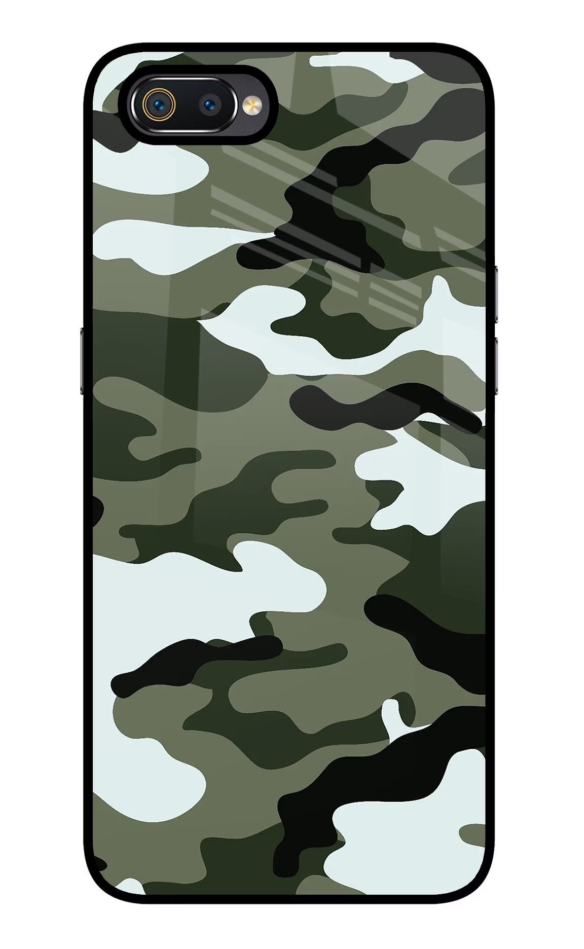 Camouflage Realme C2 Glass Case Back Cover by Casekaro
