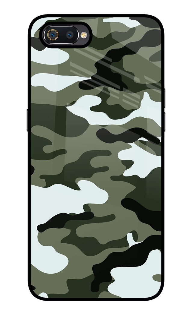 Camouflage Realme C2 Glass Case Back Cover by Casekaro